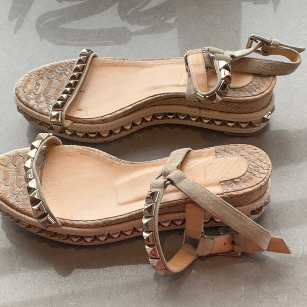 Christian Loubitan sandals, size 38, beige suede straps